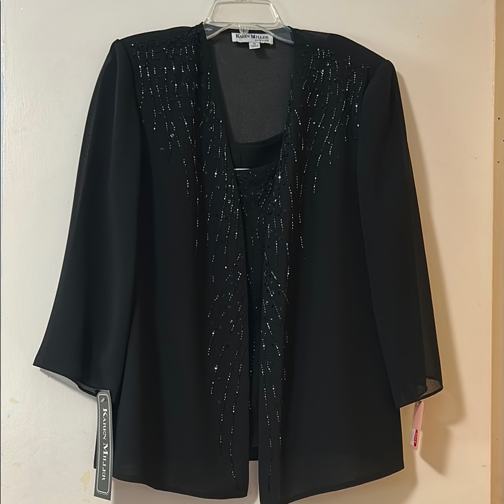 Karen Miller Black Embellished 3/4 Sleeve 2 Piece Set